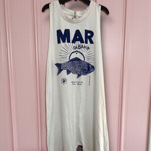 Farm Rio Small Alberto Pitta Mar Da Bahia Jumpsuit White Blue Print Romper Beach